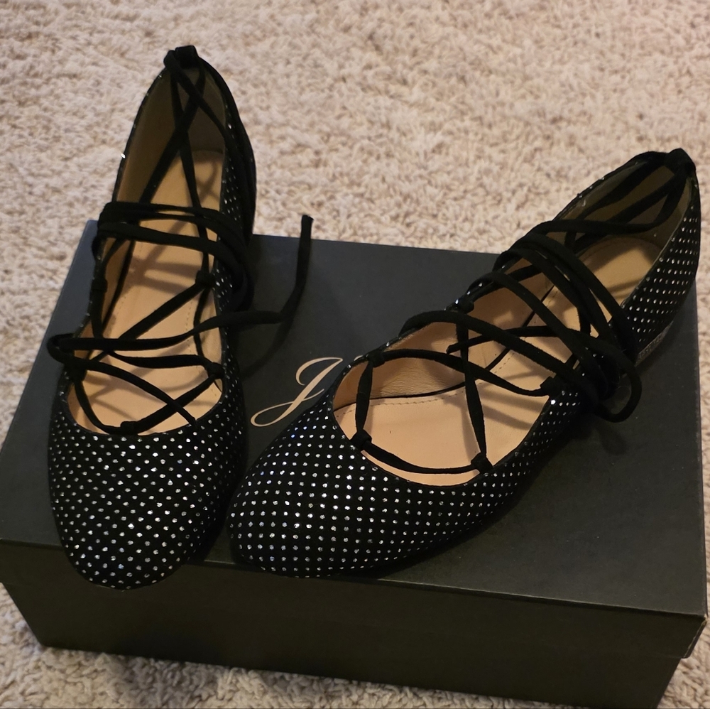 J Crew Glitter Velvet Lace Up Flats